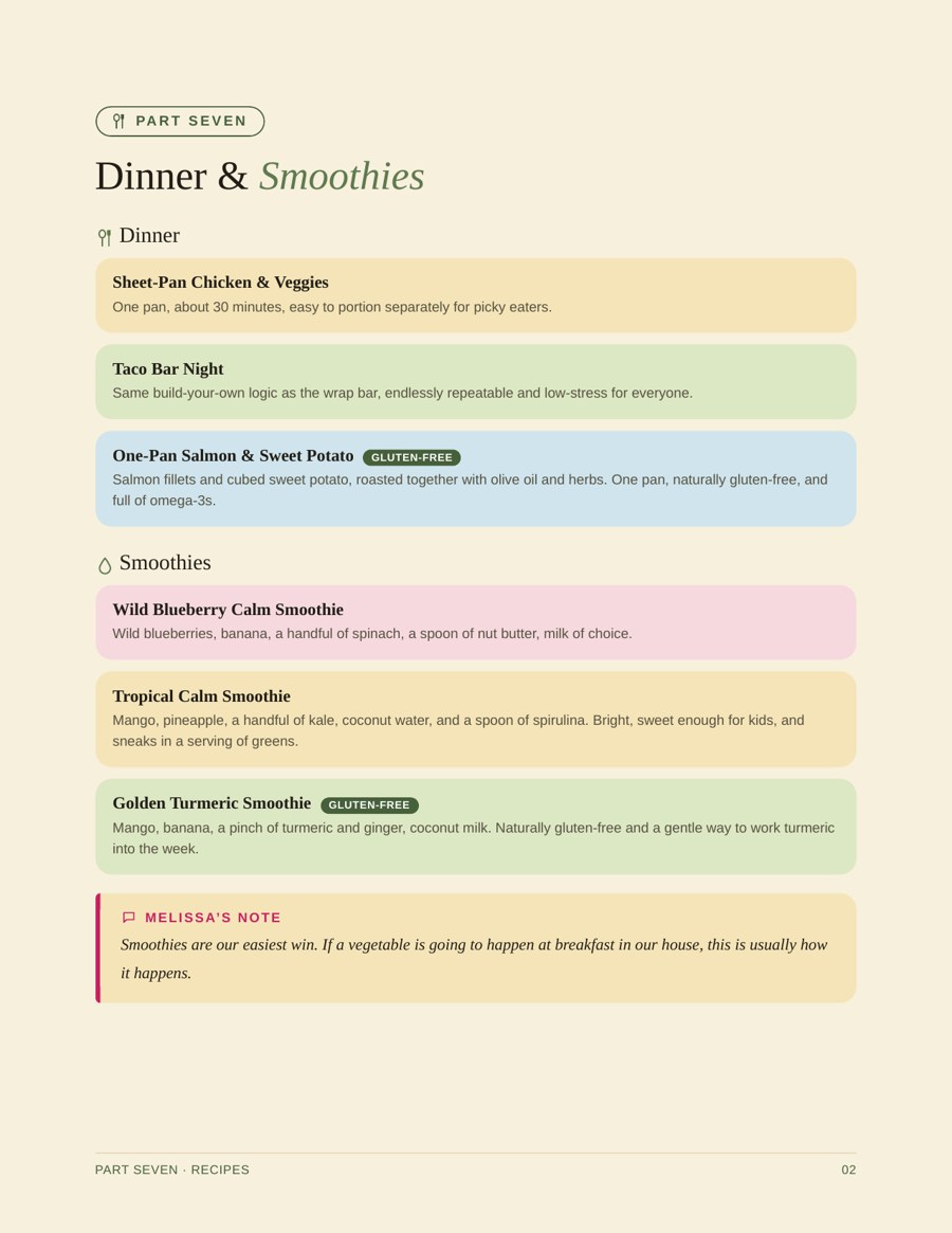 Recipes page from The Better Days Toolkit